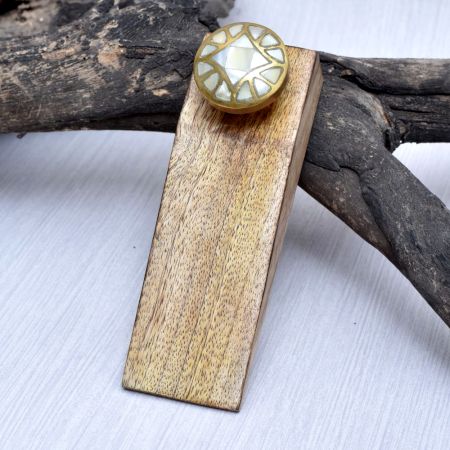 Round White & Golden Pattern Ceramic Wooden Door Stopper